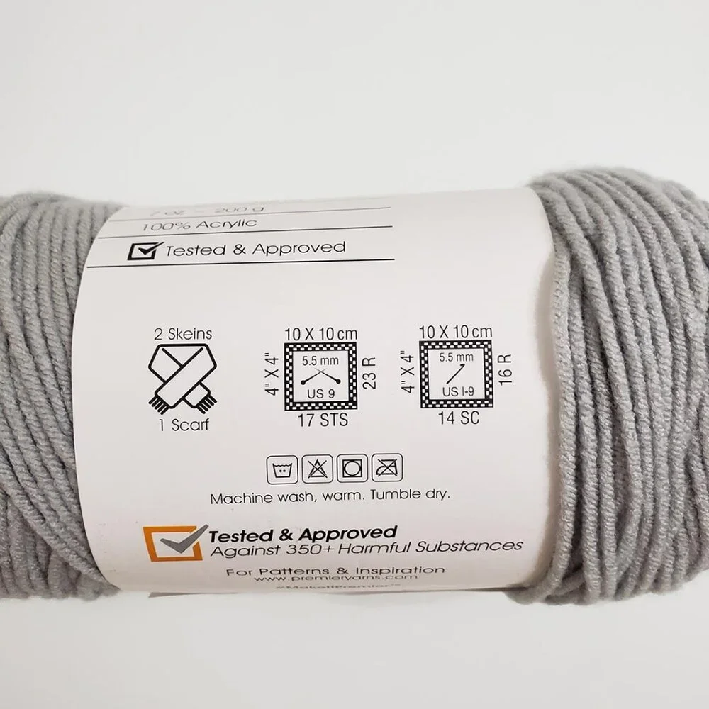 Premier Basix Yarn Worsted Light Gray 7oz 359yds Acrylic